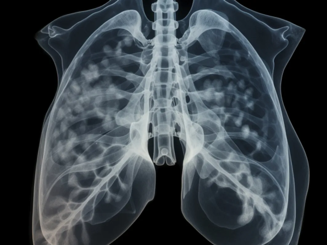 Chest x-ray showing lungs with mesothelioma from asbestos